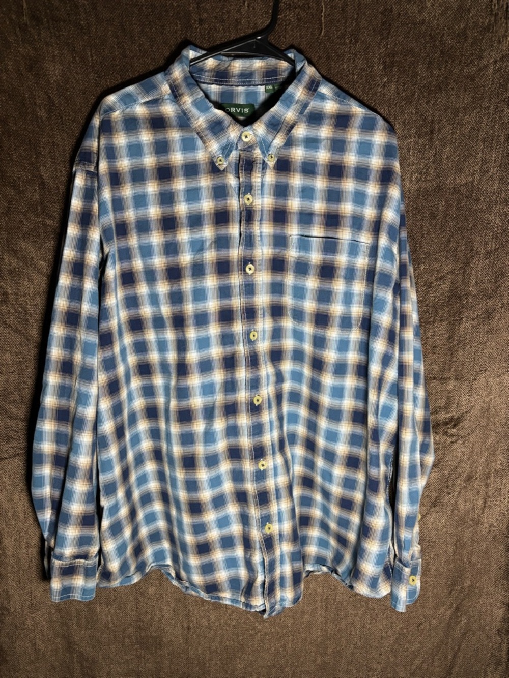 Orvis Blue and Cream Plaid Button-Down Shirt - Men's